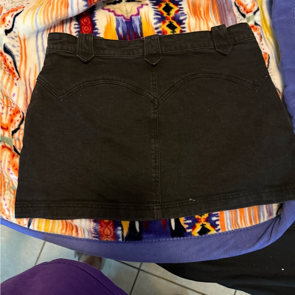 Black Denim Mini Skirt with Front Zipper - Picture 2 of 2